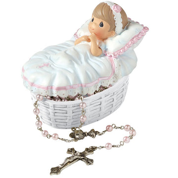 Precious Moments Baptism Rosary With Box For Girl | Baptized In His Name Resin Box With Rosary | Baptism Gift For Girl
