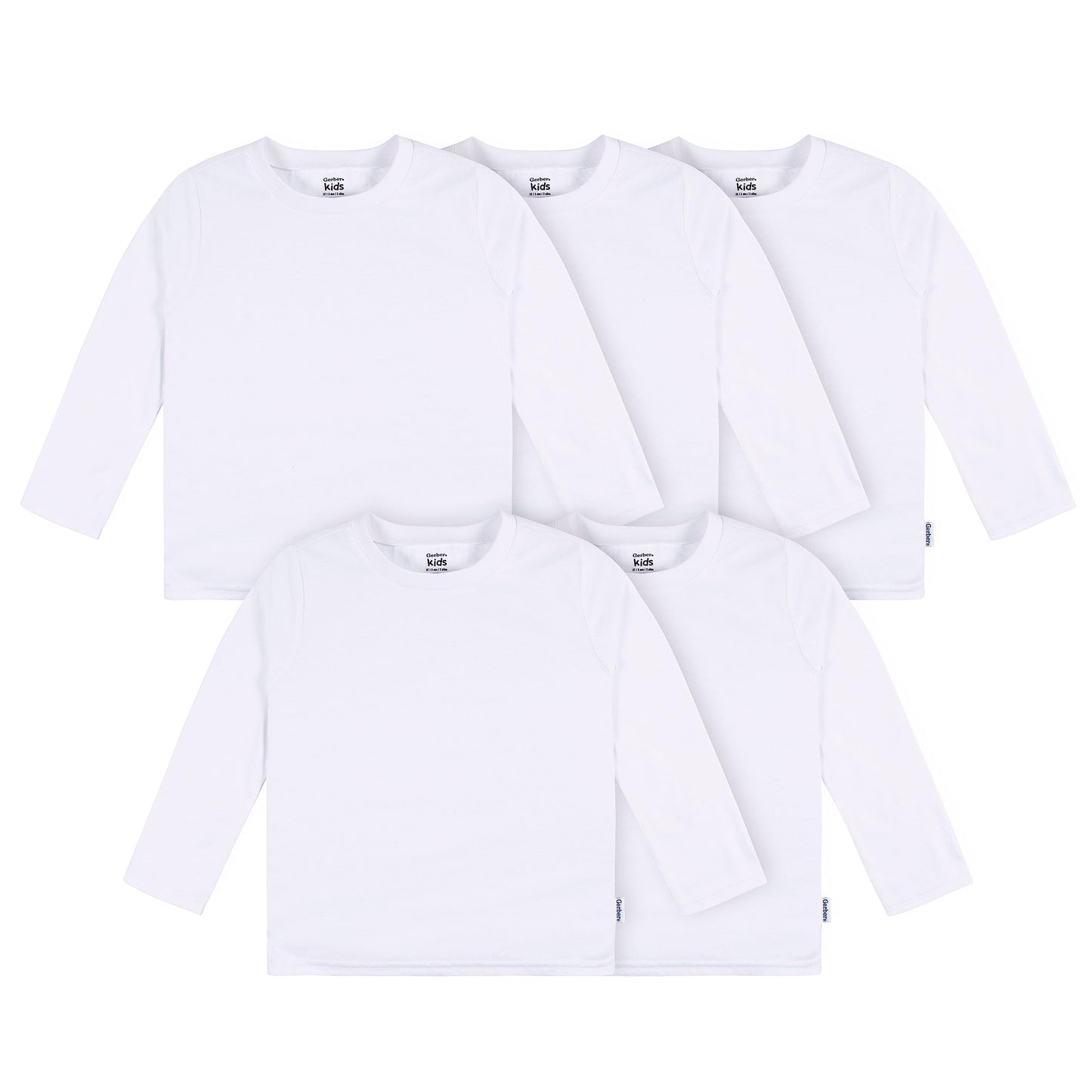 Gerber Baby Toddler 5-Pack Solid Long Sleeve T-Shirts Jersey 160 Gsm, White, 6-9 Months