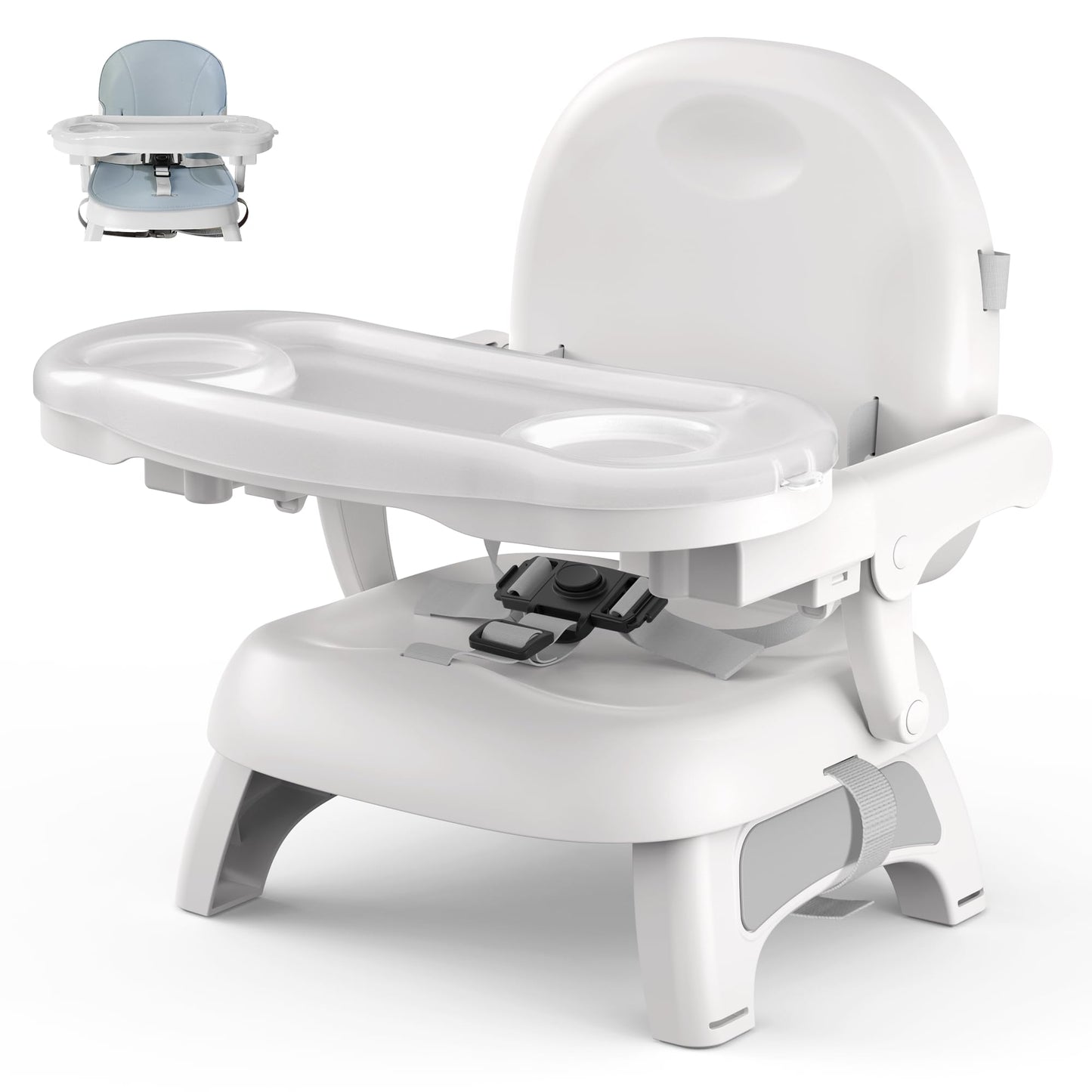 Bellas Friends 3-in-1 Toddler Booster Seat for Dining Table and Kitchen Chair with Adjustable Double Layer Tray and Safety Strap