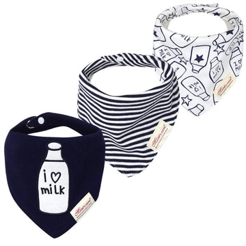 Jn&Lulu 3 Pack Newborn Baby Bibs Bandana Drool Bibs For Drooling Cotton Baby Gifts (Milk)