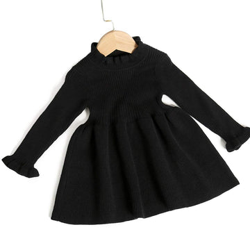 Simplee Kids Little Girls' Long Sleeve Girl Dresses And Rompers Ribbed Knit Sweater Dress Black For 4T
