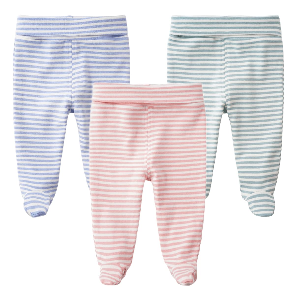 Teach Leanbh Infant Baby 3 Pack Footed Pants Cotton High Waist Casual Leggings (6 Months, C)