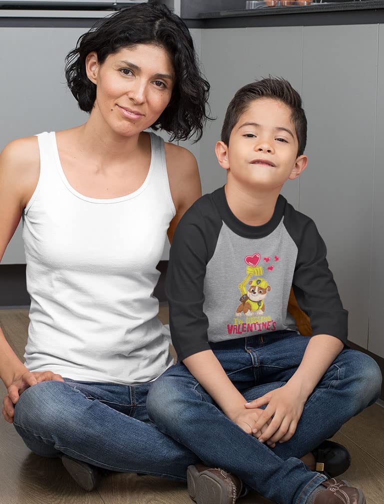 Paw Patrol Girls Boys Valentines Day Shirt Mighty Pups Valentine'S Toddler Kids Raglan 3/4 Sleeve T-Shirt 2T Dark Gray