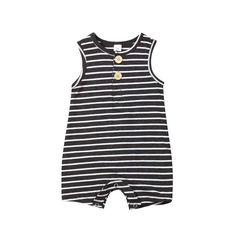 Iddolaka Newborn Summer Baby Boy Girl Romper Bodysuit Jumpsuit Playsuit One Piece Outfit Clothes (A-Gray Stripes, 18-24 Months)