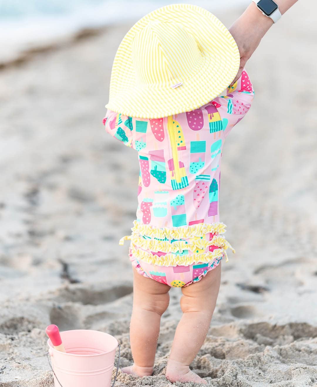 Rufflebutts Baby Girls Upf 50+ Sun Protection Novelty Print Long Sleeve One Piece Rash Guard Swimsuit With Zipper - Ice Cream So