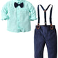 Baby Boy 'S Formal Outfit, Button Down Stripes Dress Shirt With Bow Tie + Suspender Pants Set For Toddlers Baby & Little Boys, 2