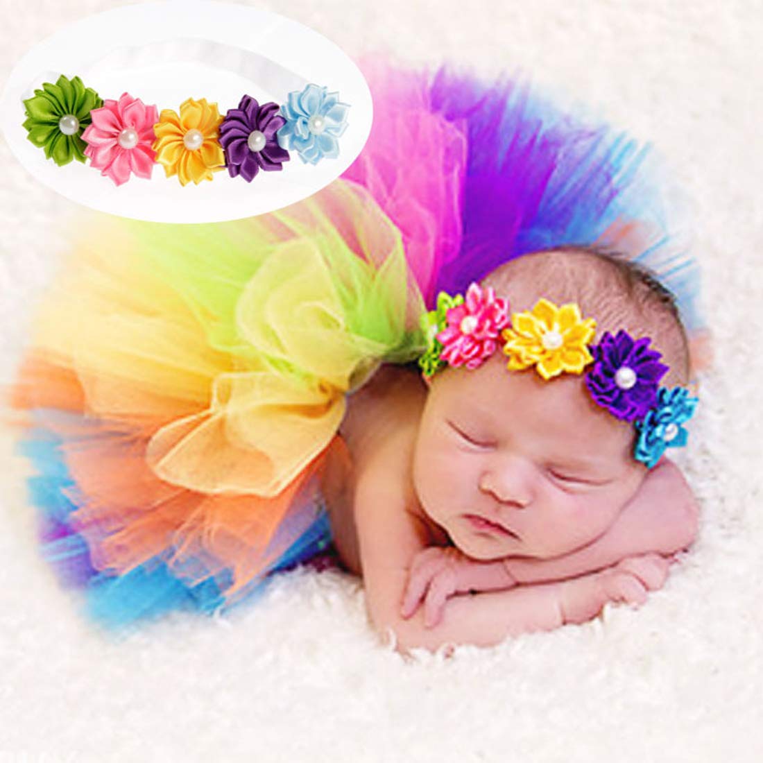 Patiky, Baby Girls Rainbow Flower Headband Hair Band Accessories Ts-Fd03 (Satin Flower), One Size