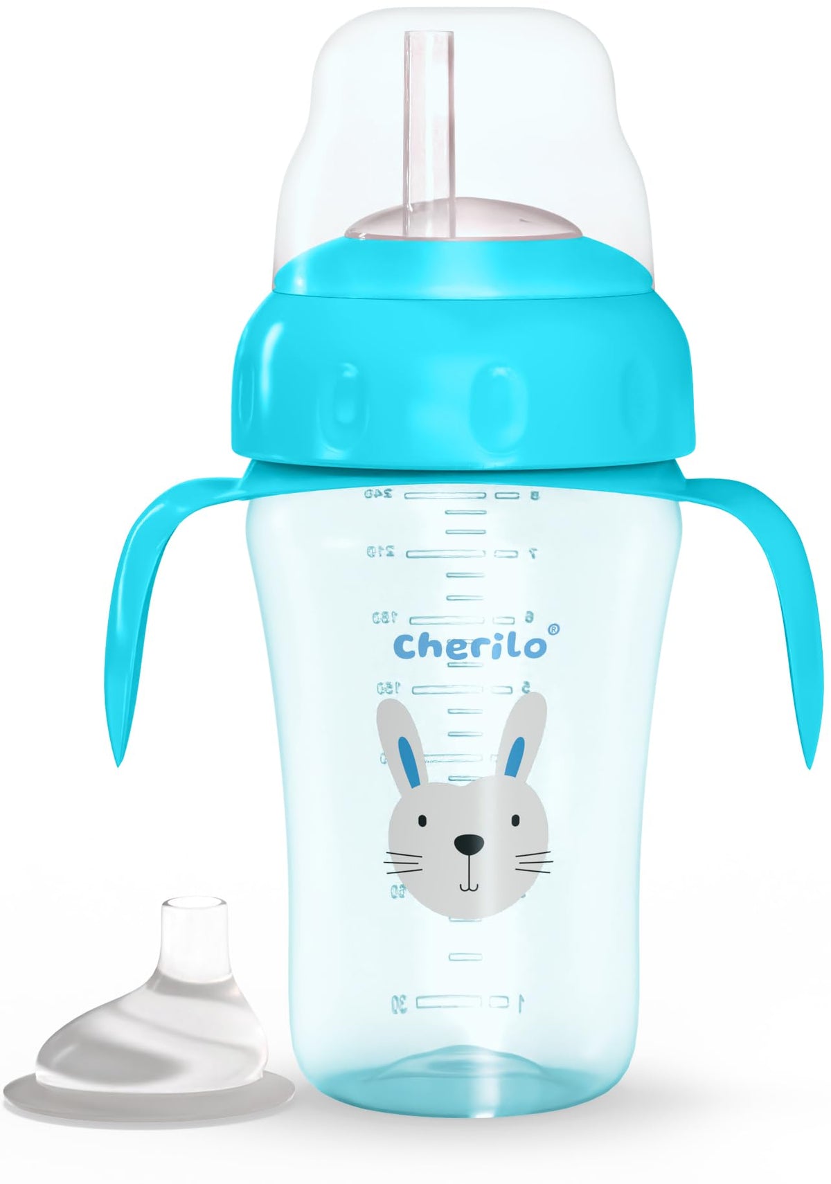 Cherilo Little Bunny Spout Sipper for Infant/Toddler, 300ml, AntiSpill Sippy Cup with Soft Silicone Spout BPA Free, 6m+ (Blue)