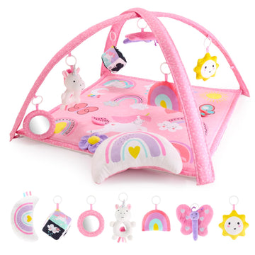Peanutshell Baby Girl Rainbow Paradise 7-In-1 Play Gym - Playmat Toys For Newborns, Infants: 0-6, 6-12 Months Tummy Time Mat Wit