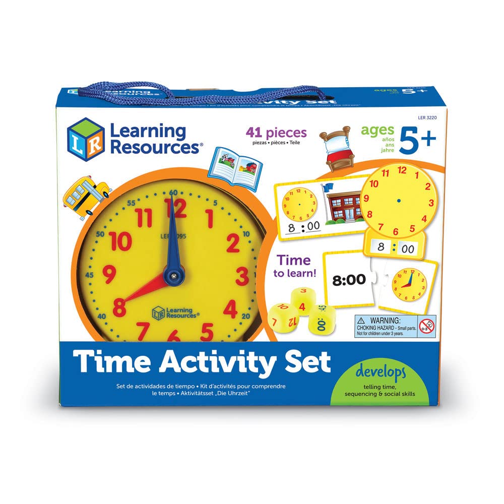 Learning Resources Time Activity Set - 41 Pieces, Ages 5+,Clock for Teaching Time, Telling Time, Homeschool Supplies, Montessori