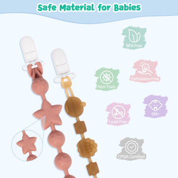 Babygoal Silicone Pacifier Clips 4 Pack,Pacifier Holder Clip For Baby Boy Girl Fits All Pacifier,Binky,Teething Toys And Teether