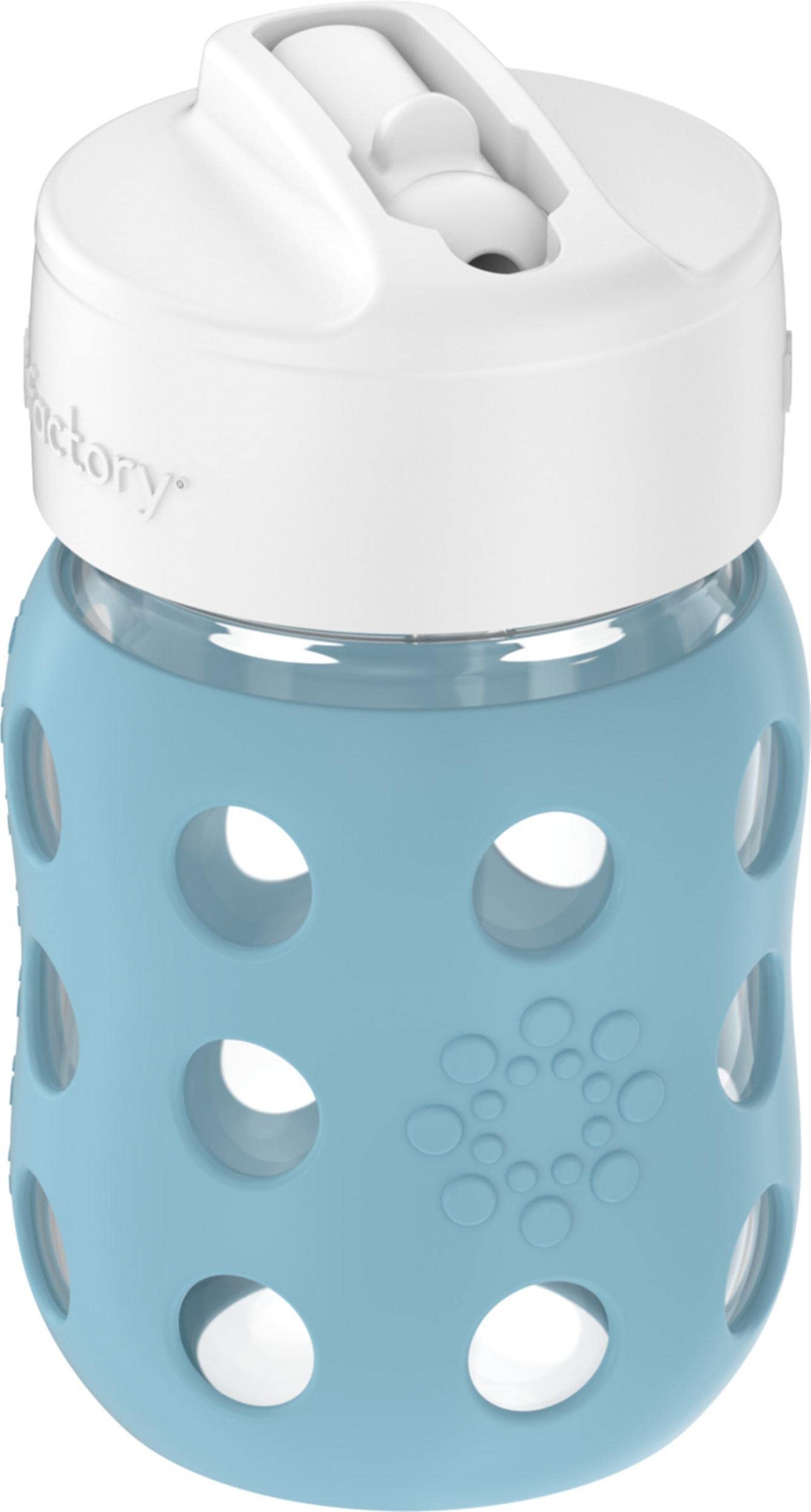 Lifefactory 8-Ounce Wide Neck Glass Baby Bottle With Protective Silicone Sleeve And Pivot Straw Cap, Denim (Lg2241Wde4)