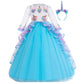Hihcbf Girls Unicorn Birthday Princess Long Sleeve Wedding Pageant Party Maxi Dress Halloween Carnival Costume W/Headband Blue 1