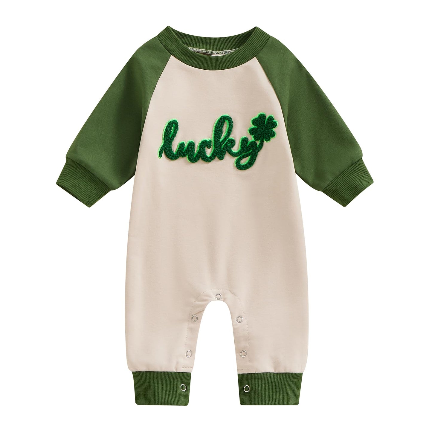 Fybitbo St Patricks Day Baby Boy Girl Outfits Lucky Shamrock Embroidery Jumpsuit Romper Pattys Day Newborn Onesie Clothes (Green