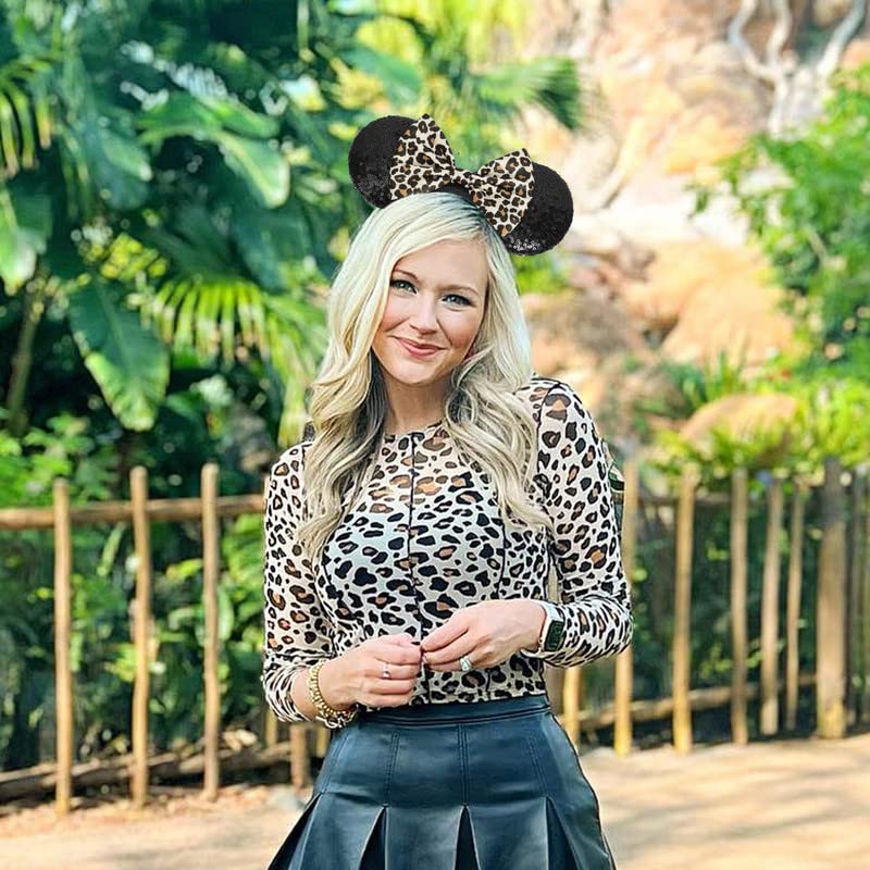 Etluk Mouse Ears Headband, Mouse Ears Sequin Bow Headbands For Women Girls, Cosplay Accessories Party Decorations (Black)