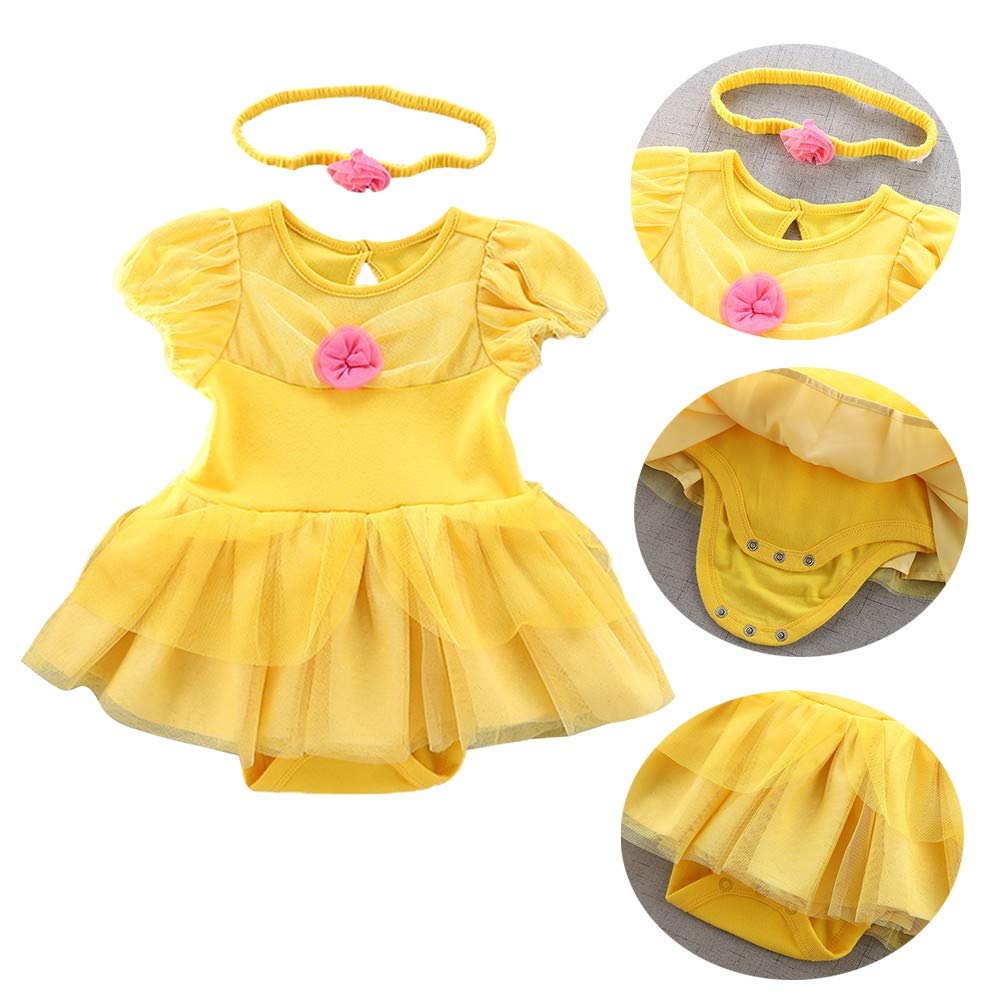 Fmyfwy Newborn Baby Girls Belle Princess Costume Halloween Christmas Birthday Romper Tutu Dress W/Headband 80
