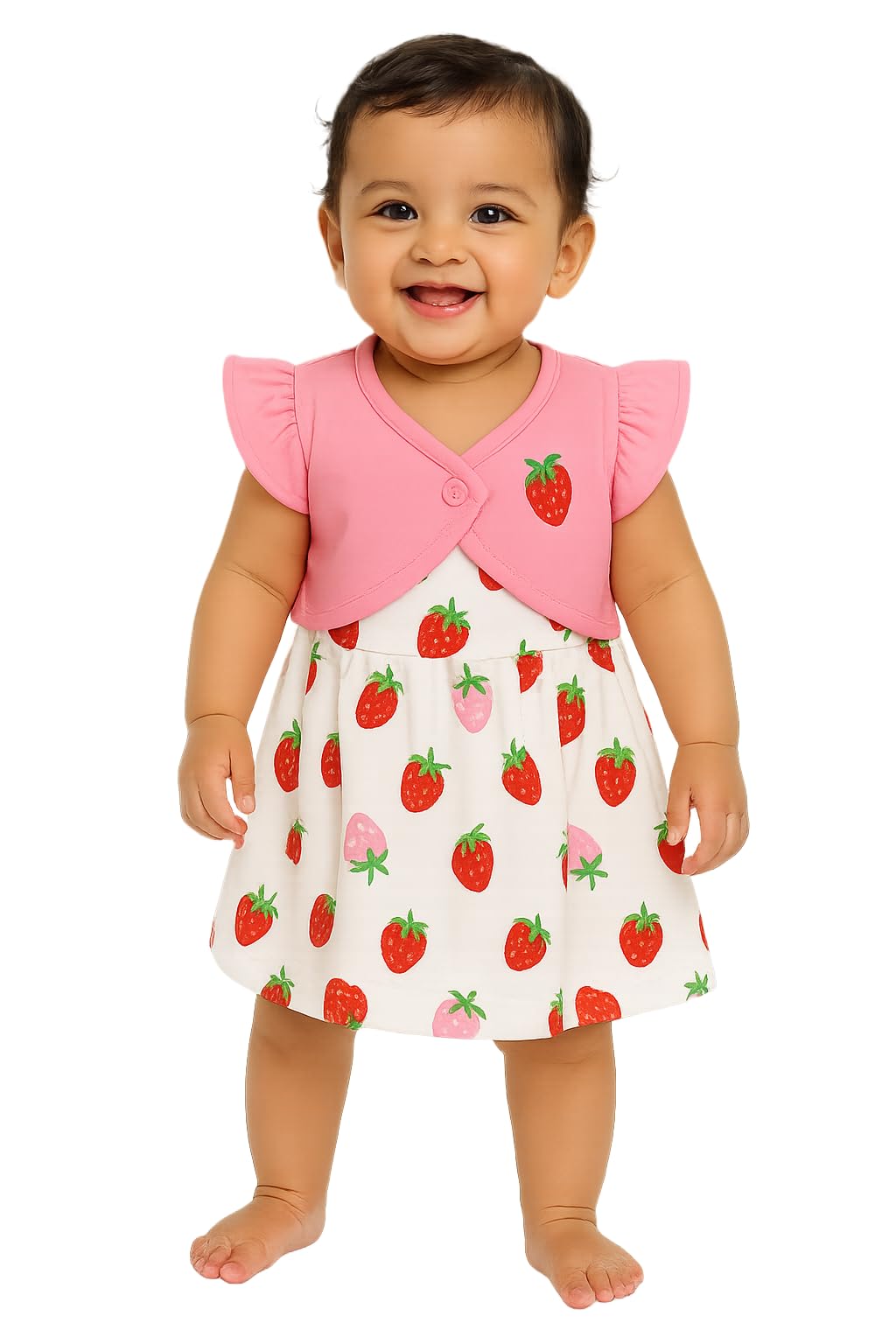 Love Wraps Baby Girls Cotton Frock Set  Sleeveless Frock with Overcoat for Babies L(1218M) Style 10006 Printed, Multicolour