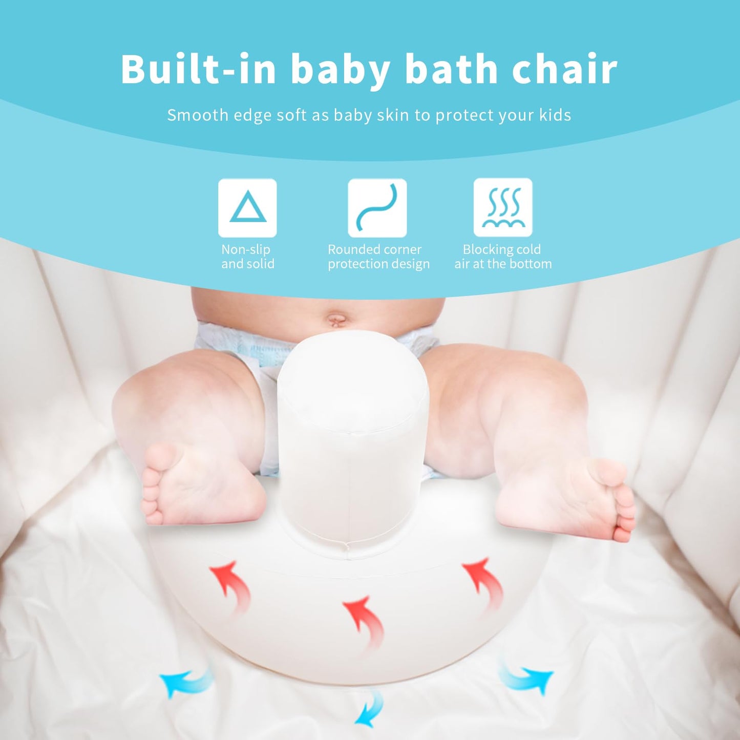 Inflatable Baby Bathtub - Portable Toddler Tub For Shower, Travel-Friendly, Easy To Deflate And Fold, Non-Slip, Thick Cushion Fo