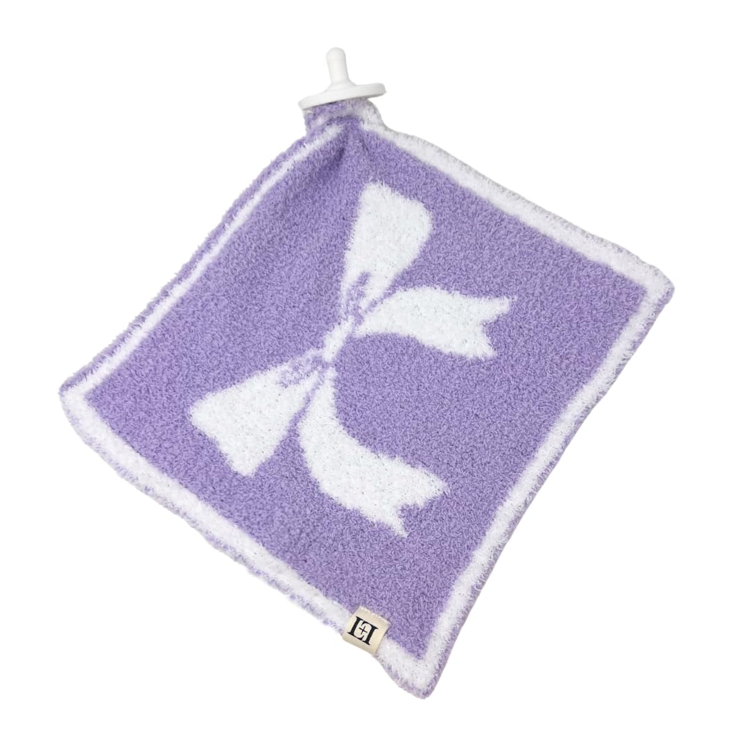 L+L USA Bow Baby Lovey Pacifier/Teether Holder 10x10 - DreamSoft Plush Fluffy Cuddly Soothie Reversible Mini Comfort Blanket - C