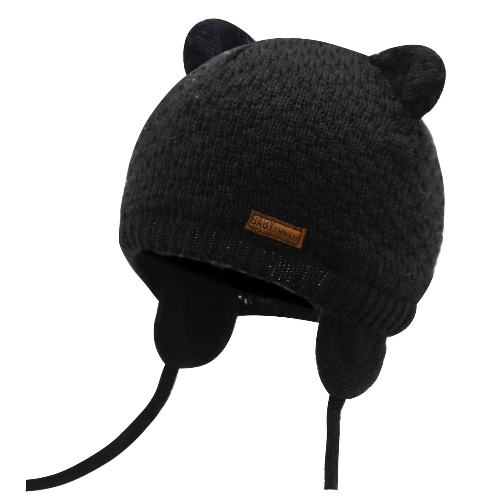 Duoyeree Kids Baby Hat Soft Warm Cable Knit Beanie Toddler Girl Fall Winter Hats(Black,0-6 Months)