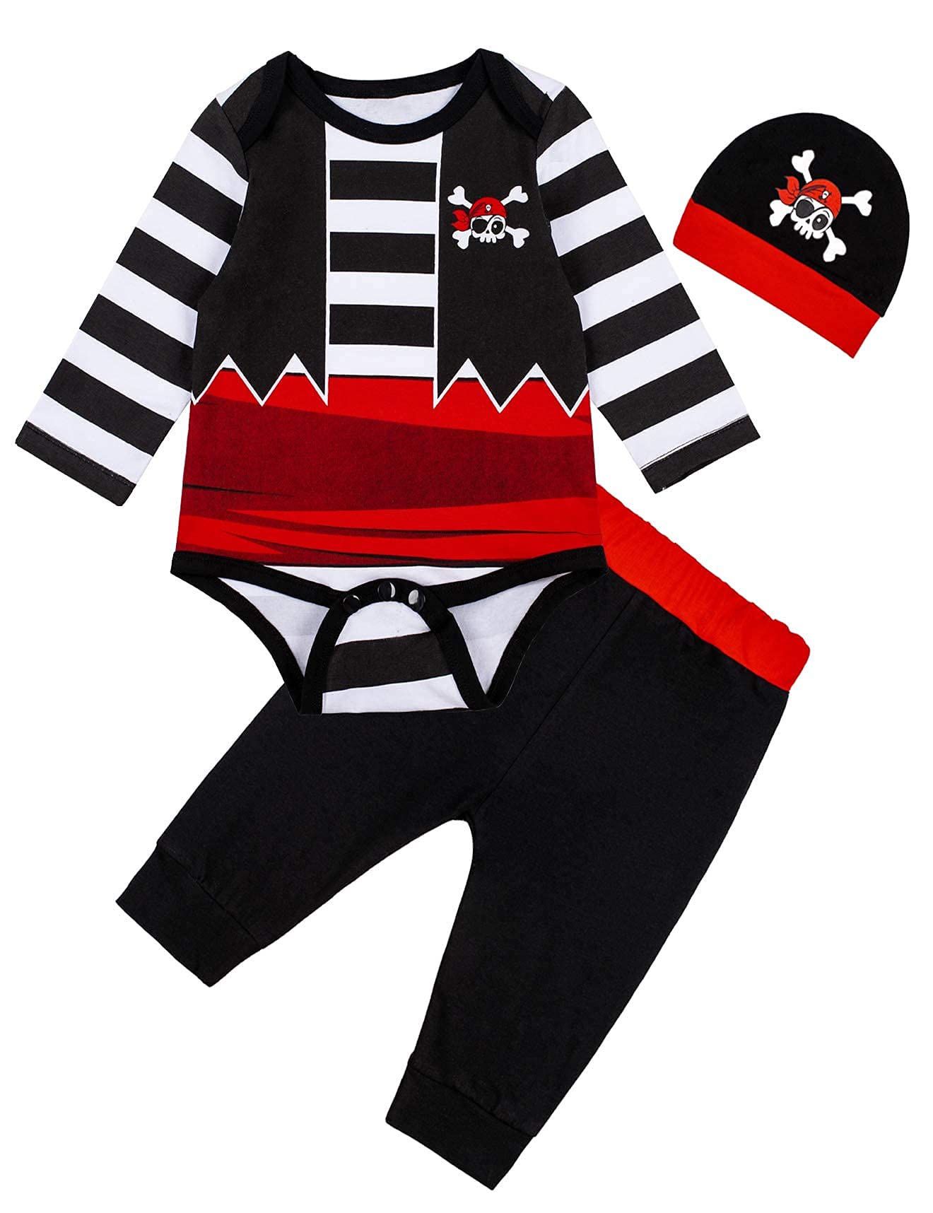 Baby Boys My First Halloween Pirate Outfit Long Sleeve Buccaneer Romper With Hat(3-6 Months) Black