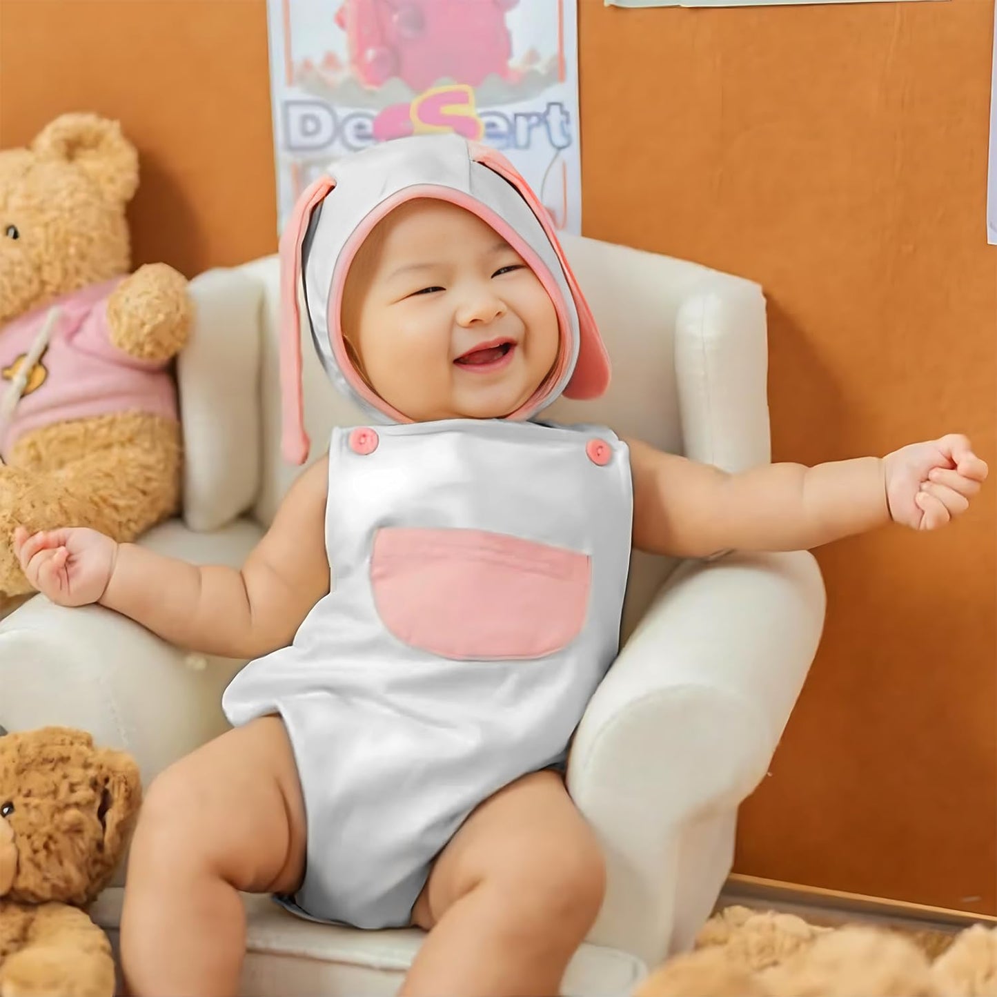 Agqt Baby Girls 1St Easter Outfit Set Halloween Bunny Costume One Piece Romper Overalls With Rabbit Ear Hat Grey Size 12-18 Mont