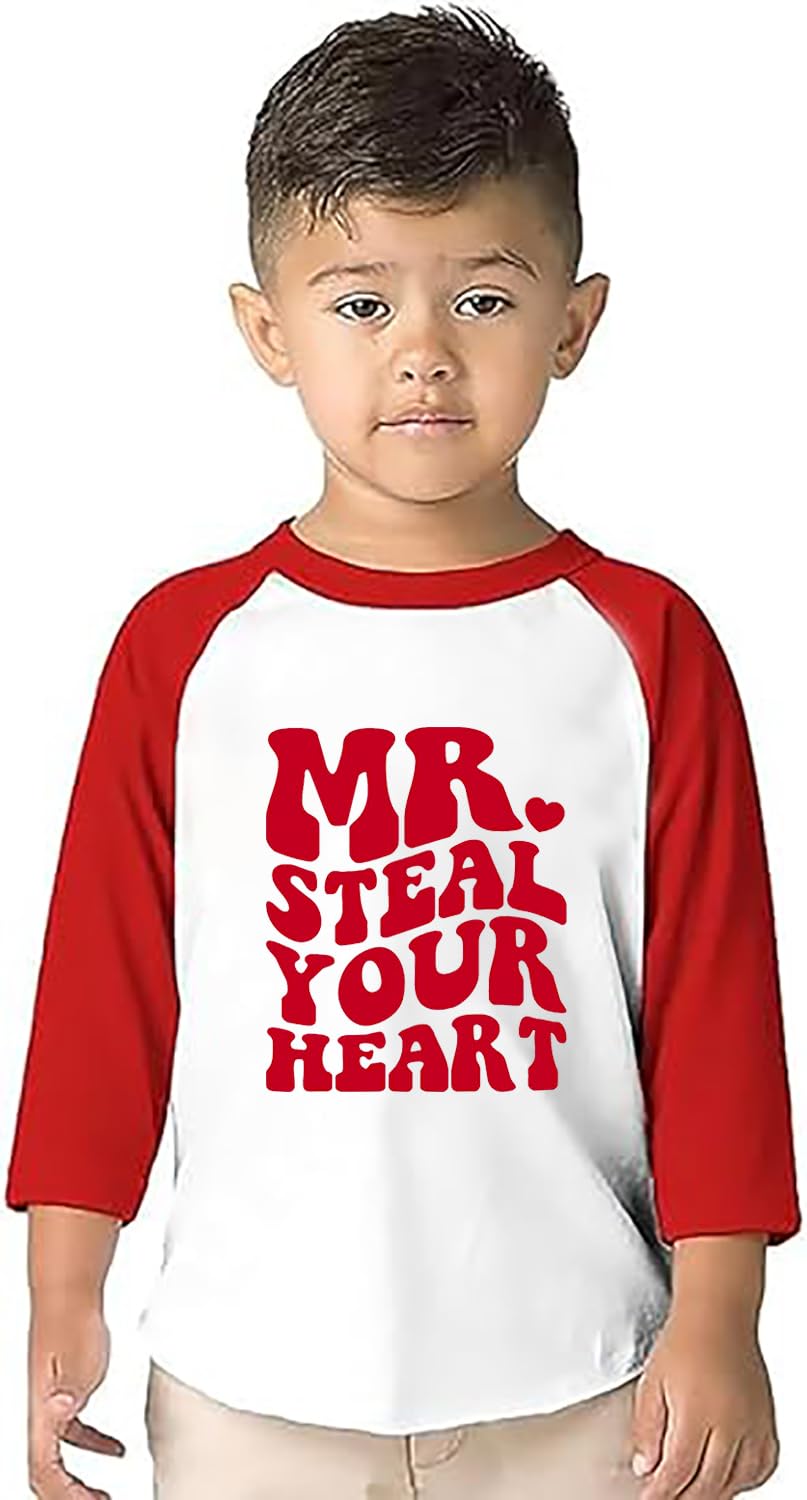 Toddler Boys Valentine'S Day Shirt Mr Valentines Sunglasses Graphic Cotton Outfit Casual 3/4 Raglan Sleeve Tee Tops (2-3T, Red5)