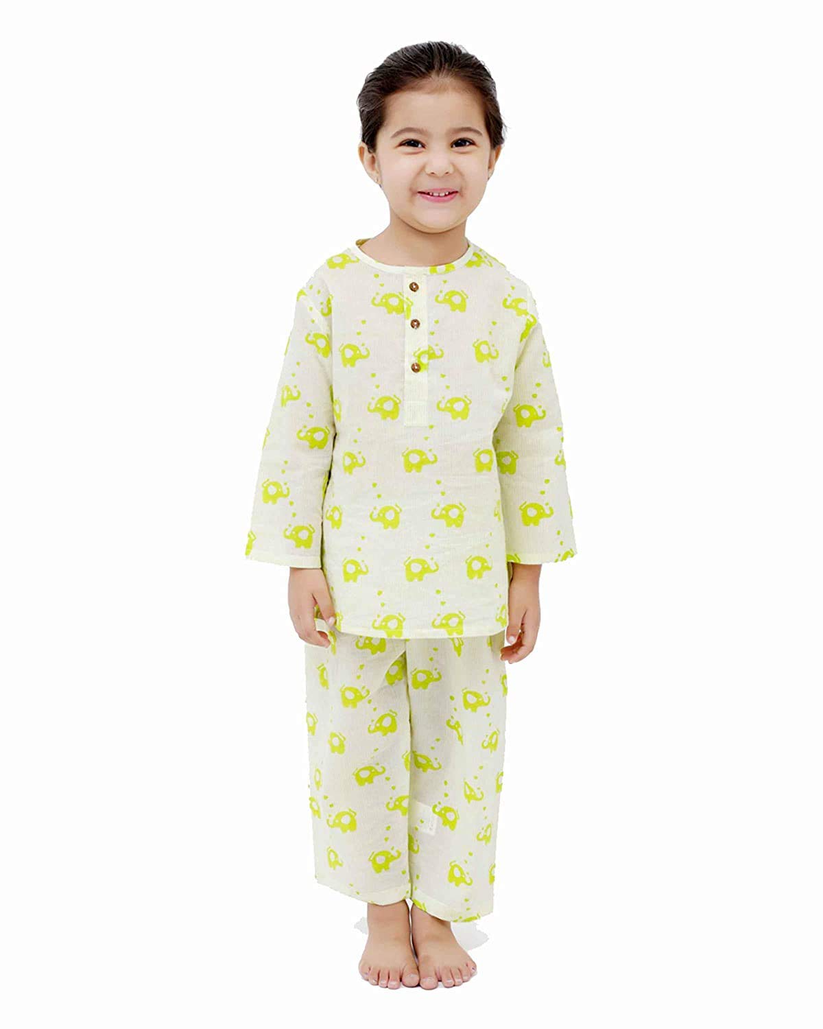 Chheent Cotton Unisex Animal Printed Night Dress Suit Sleepwear Girls, Boys (34 Years, Light Green)