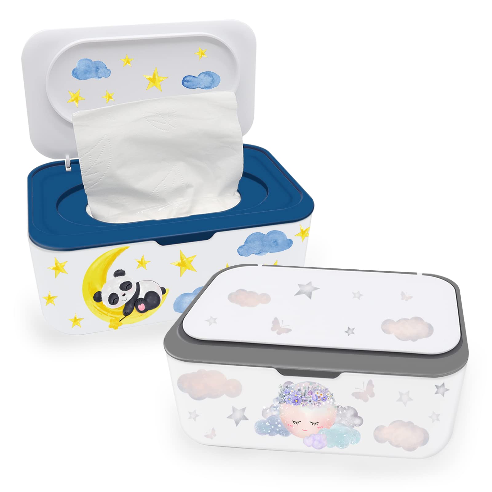 2Pcs Baby Wipes Dispenser, Diaper Wipe Holder With Lid, Refillable Wipes Case Container With Sealing Design, Flushable Wipes Pou