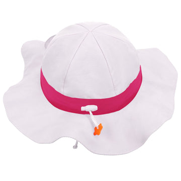 Upf 50+ Sun Protection Wide Brim Baby Hats, White With Rose Band 12-24 Months