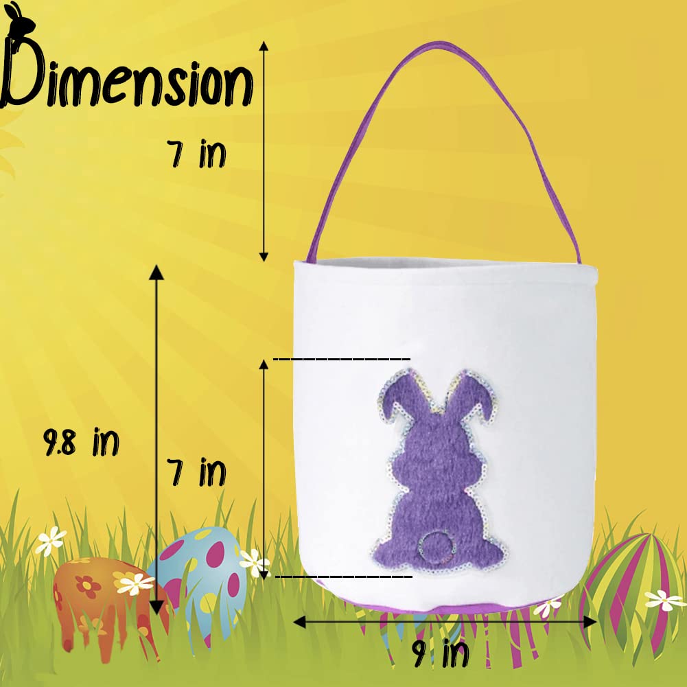 2Pack Easter Bunny Basket Bags For Kids, Canvas Cute Easter Bucket Bags With Glitter Rabbit For Kids Easter Eggs Hunting Party D