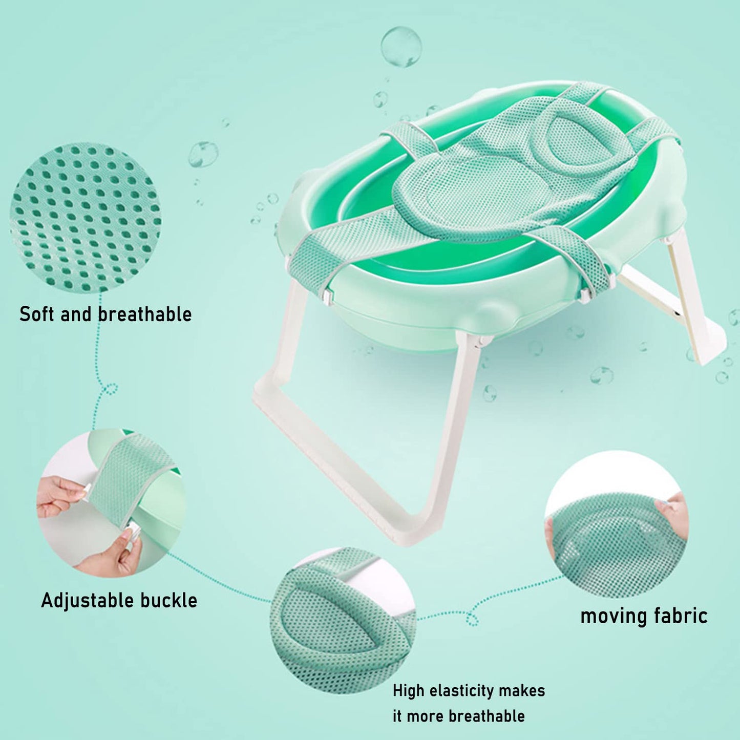 Baby Bath Seat Support Net Soft Headrest Baby Bath Cushion Pad, Breathable Newborn Infant Bathtub Shower Mesh Mat, Adjustable Sh