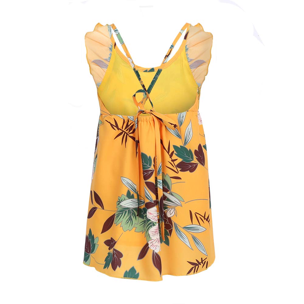 Popreal Mommy And Me Dresses Floral Printed Sleeveless Infant Baby Girl Tulle Dress Romper Yellow