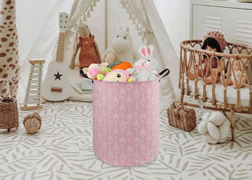 Duyiy Round Pink Color Laundry Hamper Storage Basket Organizer Hamper Storage Bins For Clothes Toys Box Nursery Hamper Gift Bask