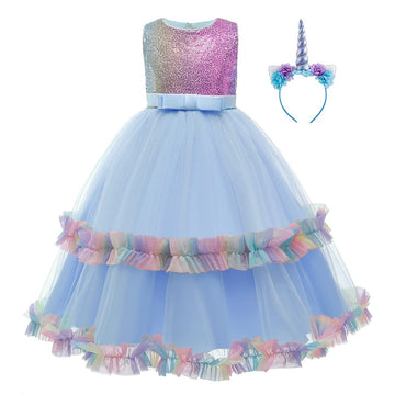 Myrisam Unicorn Costume Sequins Princess Birthday Pageant Party Halloween Carnival Long Maxi Tulle Fancy Dress Up Outfits Blue 5