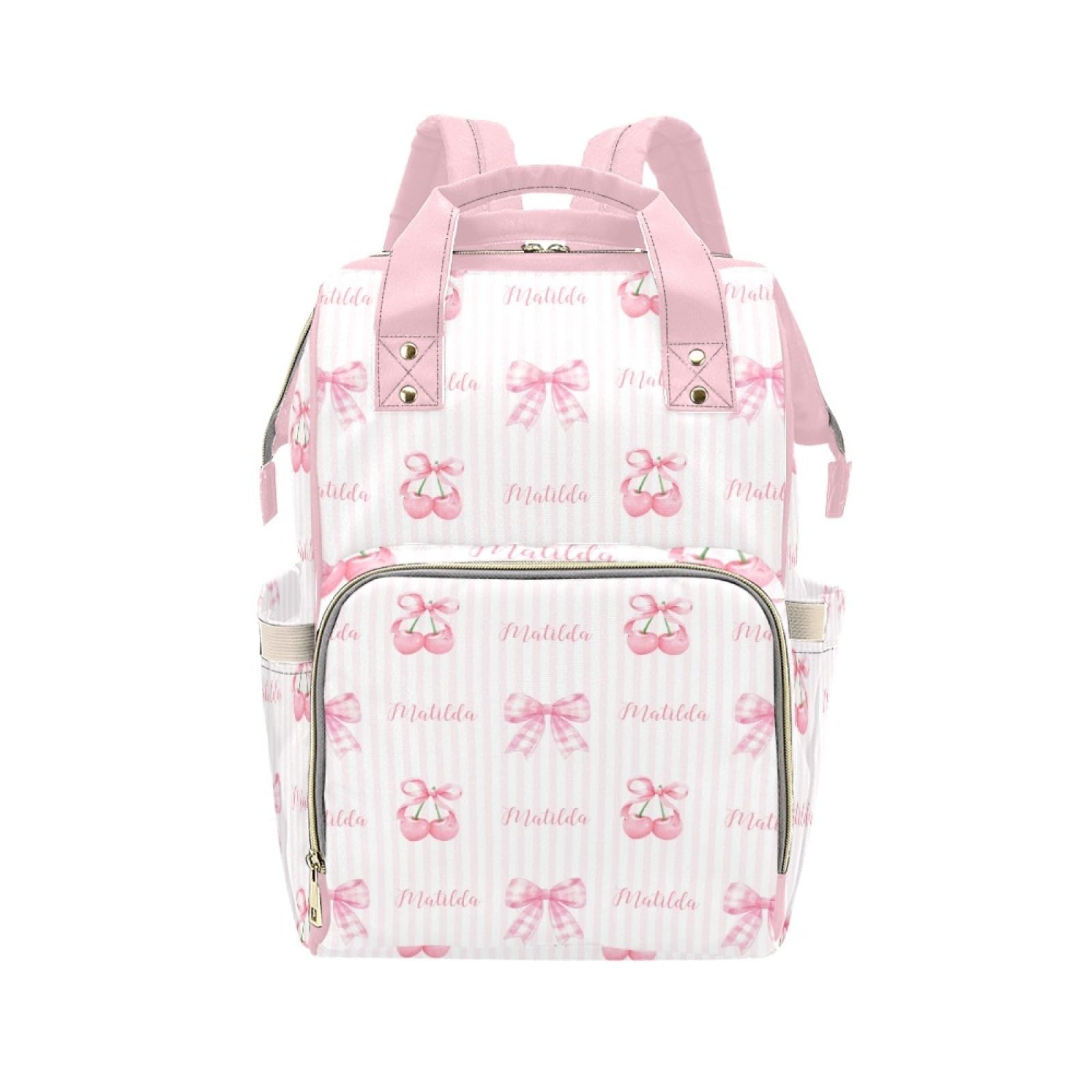 Workvalor Personalized Pink Bow Diaper Bag Backpack with Name - Custom Baby Travel Tote for Mom or Dad, Nursing Bag for Girls, S