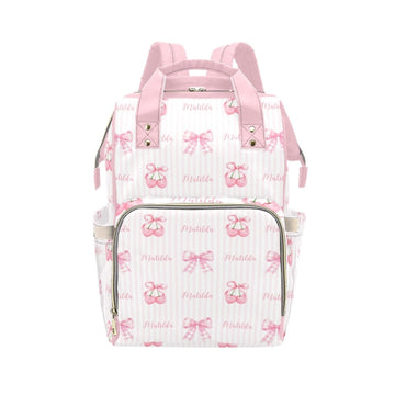 Workvalor Personalized Pink Bow Diaper Bag Backpack with Name - Custom Baby Travel Tote for Mom or Dad, Nursing Bag for Girls, S