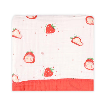 MomS Home Organic Cotton Baby Muslin 6 Layer Blanket | 100 X100 Cm | 03 Years Pack Of 1 | Strawberry
