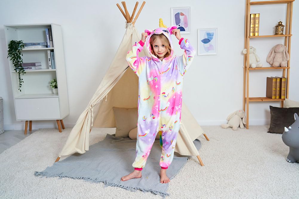Newplush Unisex Kids Unicorn Onesie Coloful Cloud Unicorn Pajamas Animal Christmas Halloween Cosplay Costume Sleepwear(4-6 Years