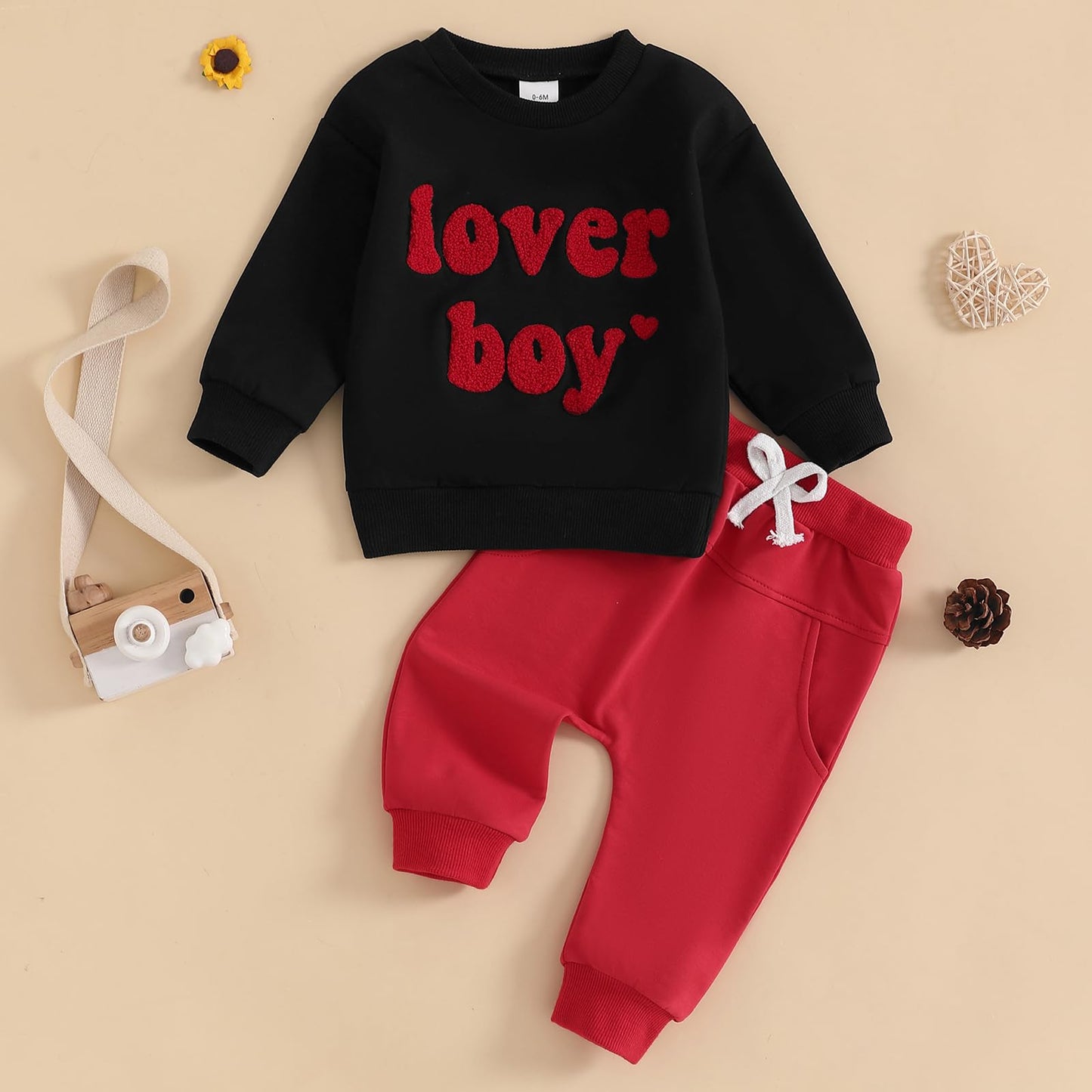Ursobutegl Toddler Baby Boy Valentine'S Day Outfit Lover Boy Embroidery Letter Sweatshirt Pullover Tops Jogger Pants Clothes (Bl