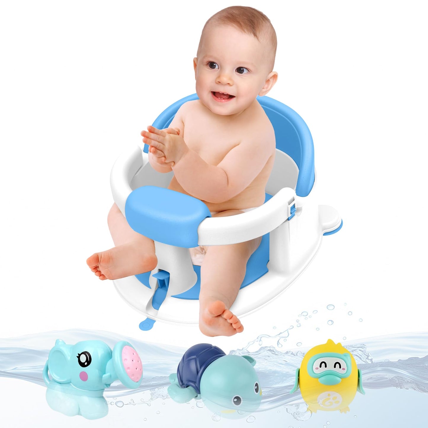 Inaya Baby Bath Seat For 6-24 Months, Non-Slip, Safe And Comfortable Tub Chair For Sitting-Up Infants, Open Design - Essential B