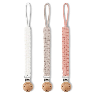 Kapihouse Pacifier Clip For Girl 9.2 Inch Pacifier Leashes Woodern Clips Teething Toy With Handmade Braided Cotton Modern Unisex