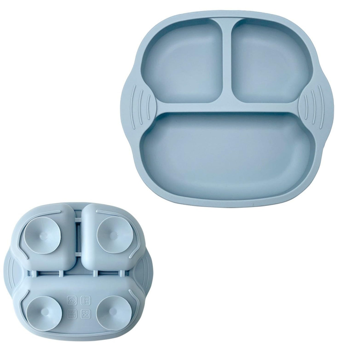 KRIVETY Baby Suction Plates Soft Silicone Unbreakable Self Feeding Divided 4 Strong Cups Dishwasher Microwave Oven Safe BPA Free