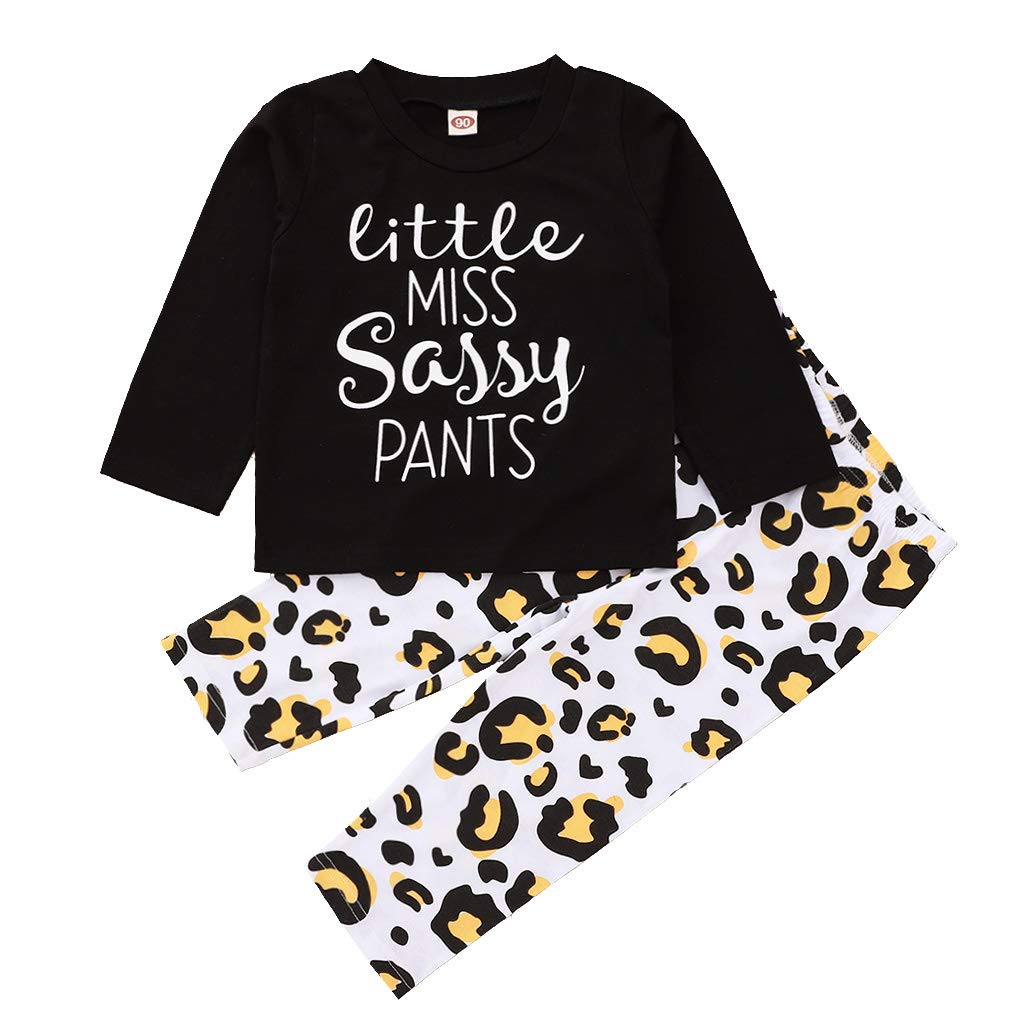 Toddler Little Girl Clothes Long Sleeve Letter Print Tops Leopard Pants 2Pcs Out WBBAPB08F9RB7HP