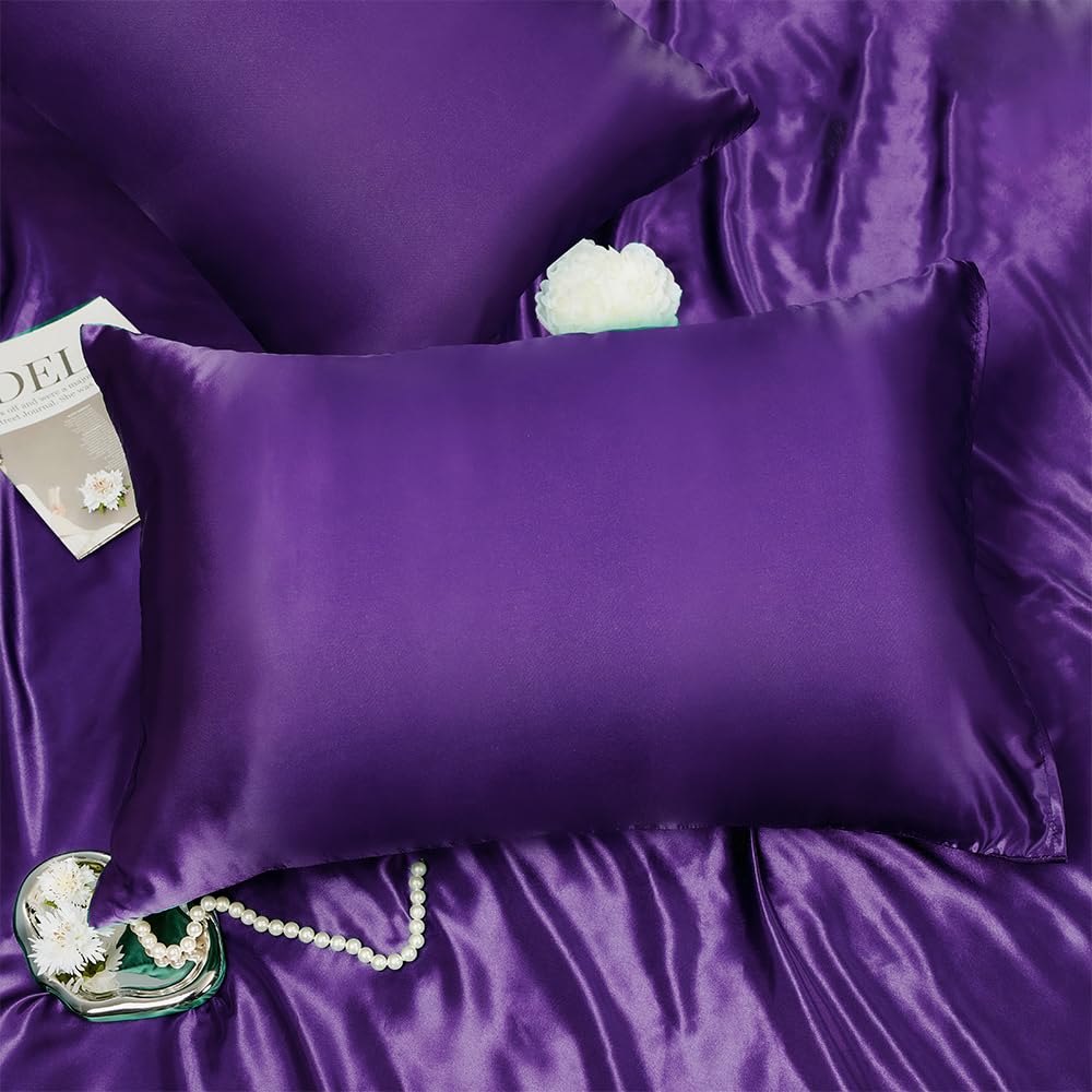 Toddler Pillow Case Cover 2 Pack Silk Toddler Pillowcase Breathable Silky Soft 14X20 Pillowcase Satin Purple Pillow Covers Envel