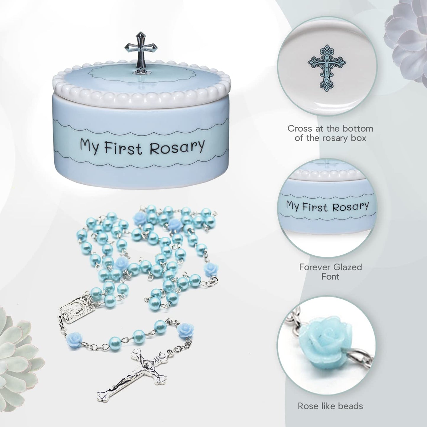Cascade Goods - Blue My First Rosary And Keepsake Box, Catholic Baptism Gifts For Boys, Blessed First Communion Gifts For Boys O