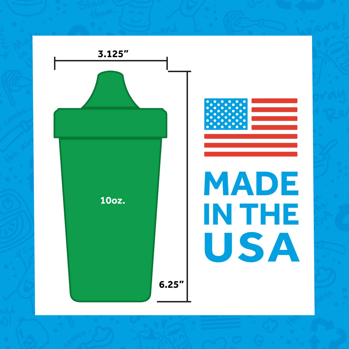 Re-Play Spill-Proof Sippy Cups - Reusable 10 Oz Set of 4, Dishwasher & Microwave Safe, Made in USA, Preschool
