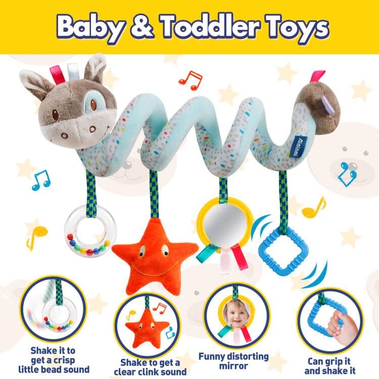 Baby Car Seat Toys Activity Stroller Toy for Boys Girls 0 3 6 9 10 12 Months, Spiral Hanging Plush Toys,Baby Shower Thank You Gi