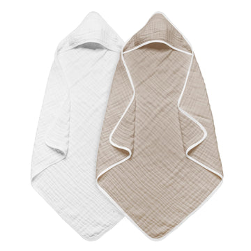 Arnzion Baby Hooded Towels For Babies And Toddlers, Muslin Baby Bath Towel Soft And Absorbency For Boys And Girls (Brown And Whi