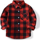Kids Little Boys Girls Baby Red Plaid Flannel Long Sleeve Button Down Flannel Shirt Plaid Tops Girl Boy Clothes (2-3T, Red)